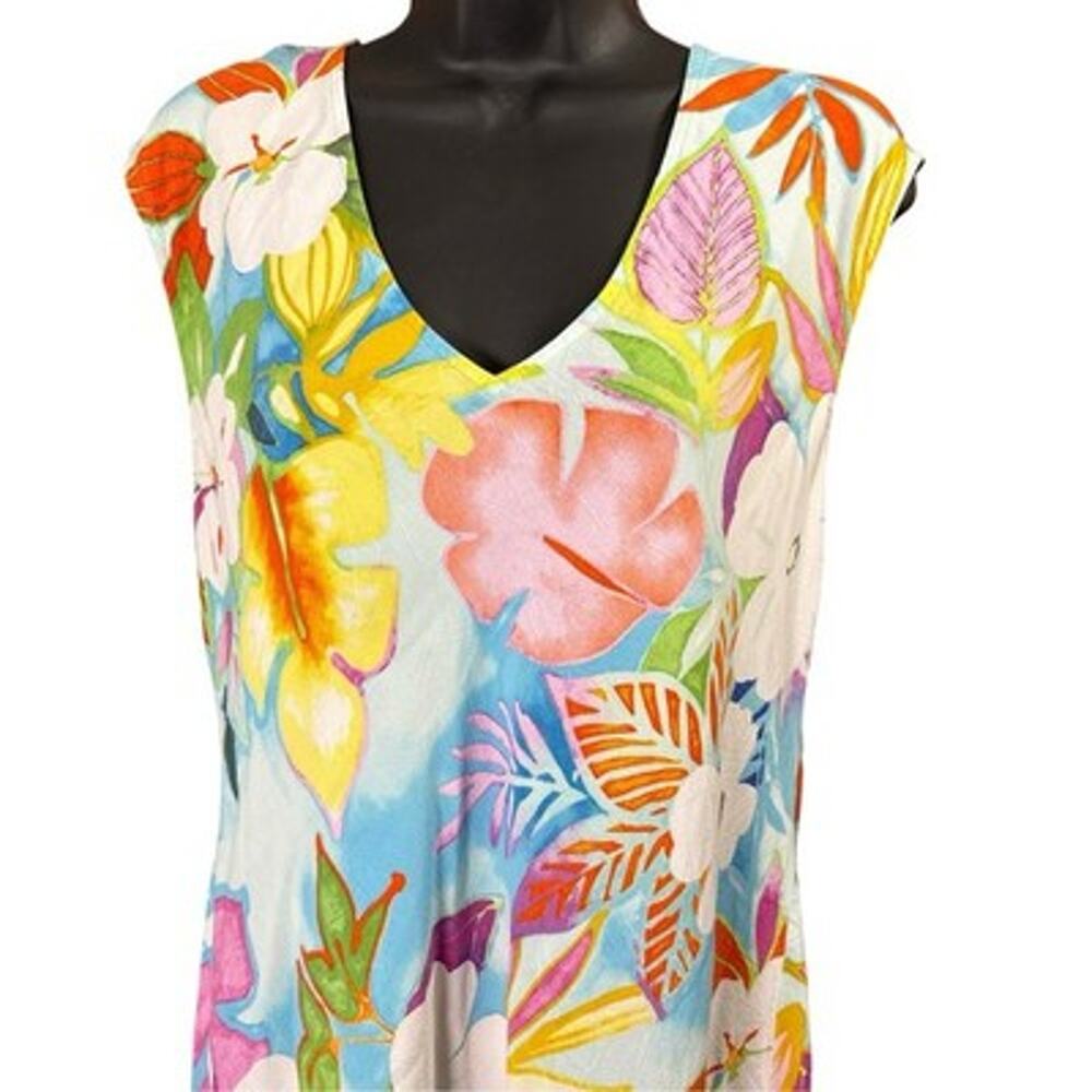 Jams World Dress Womens Medium Sleeveless Floral Hawaiian Tropical Lightweight